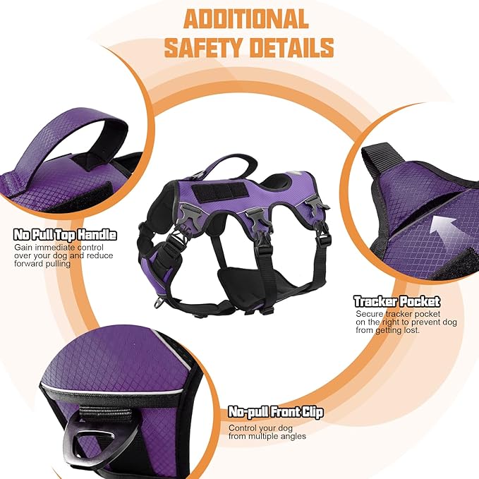 AUROTH Dog Harness, Escape Proof Dog Harness for Large Dogs, No Pull Dog Harness with Lift Handle, Soft Padded Reflective Adjustable Dog Vest Harness, Large Dog Harness for Walking Hiking Training