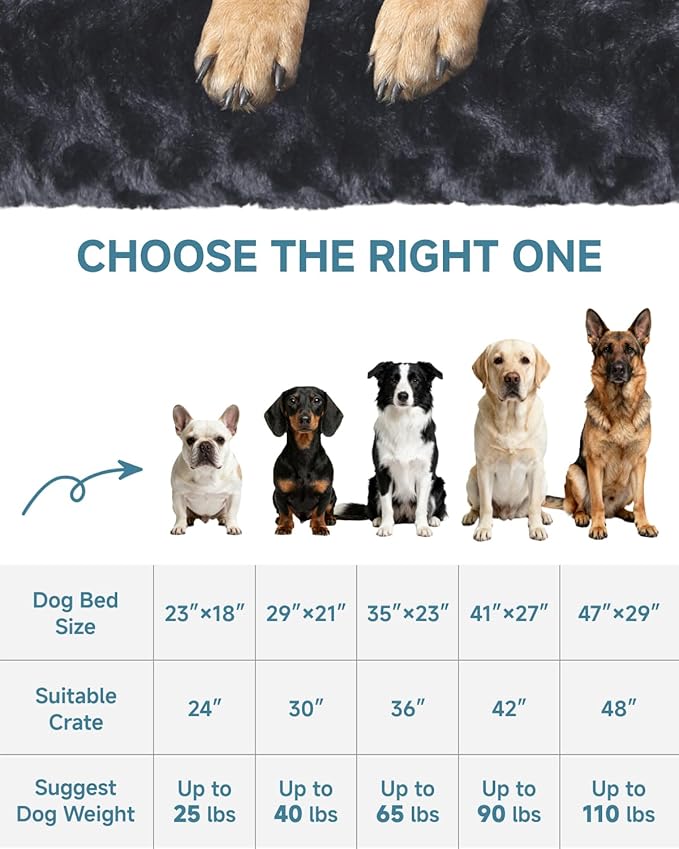 KSIIA Washable Dog Bed Anti-Slip Dog Crate Beds Deluxe Plush Kennel Pad Comfy Pet Sleeping Mat for Jumbo Dogs, 47" x 29", Black