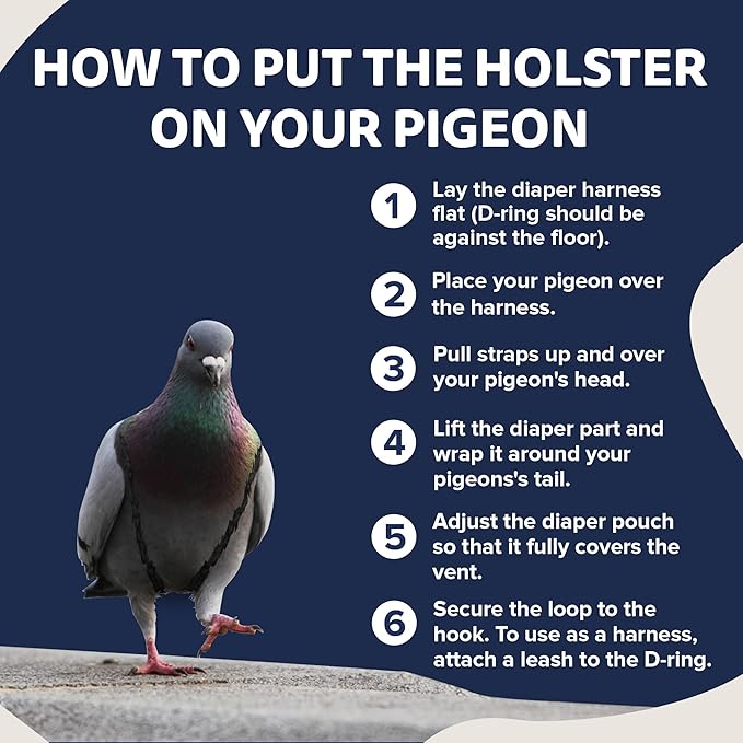 Bird Diaper, Wrap Around, for Larger Pigeons, Small Breed Hens and Roosters, Leak-Proof Design, Comfortable Fleece Strap Bird Harness with Sewn-in Liner & Secure Hook and Loop Closure - XS, Denim