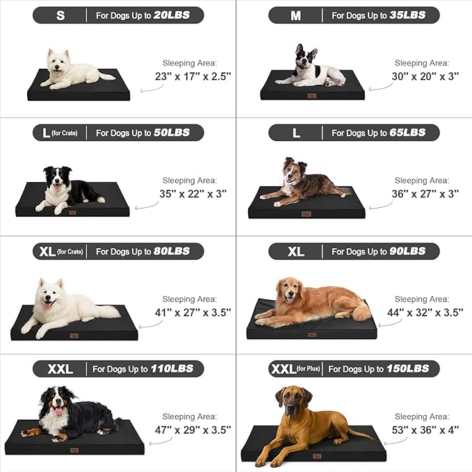 Outdoor Orthopedic Dog Bed for Medium Dogs & Cats, Waterproof Flat Pet Mat with Egg Crate Foam & Washable Removable Oxford Cover, 30x20 Inch, Black