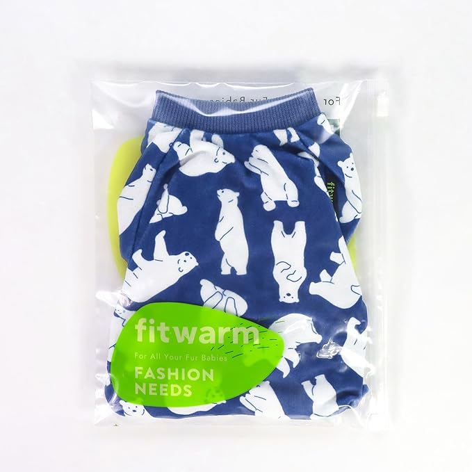 Fitwarm Polar Bear Dog Pajamas, Dog Clothes for Small Dogs Girl Boy, Pet Onesie with Feet, Cat Outfit, Lightweight Velvet, Royal Blue, White, XS