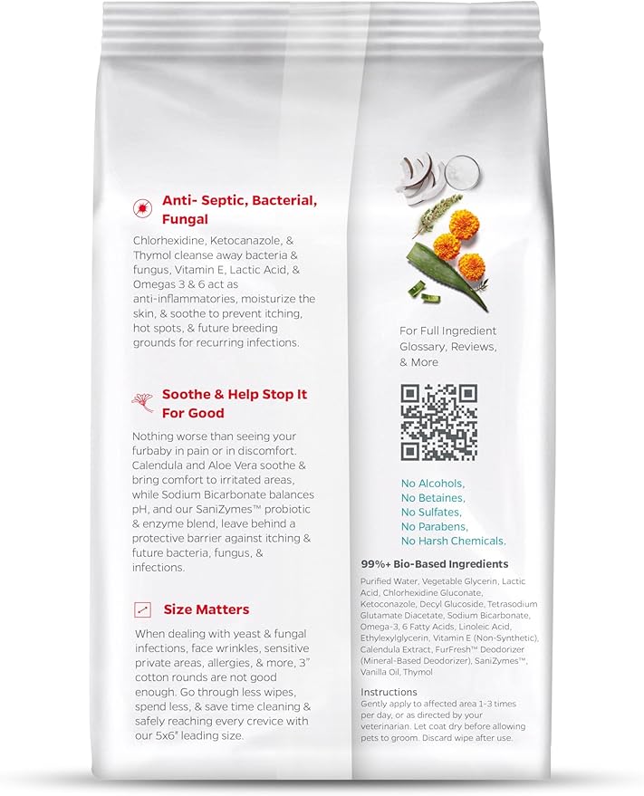 Pet Parents® Pet WiPees™ Cleansing Wipes for Dogs with Chlorhexidine, Ketoconazole and Thymol, Cleans Skin Folds, Paws and Coat, Deodorizes, Supports Skin Hygiene