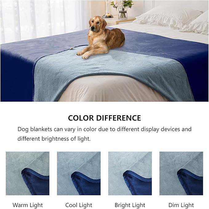 Waterproof Dog Blankets, Washable Pee Proof Pet Blanket for Couch, Soft Reversible Puppy Throw Furniture Protector Cover for Bed Sofa-52"x82",Navy Blue+Stone Blue
