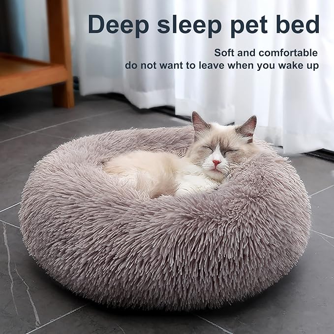 Nisrada Dog Bed for Small Medium Large Dogs Cats, 20 inch Calming Washable-Round Cozy Soft Pet Bed for Puppy and Kitten with Slip-Resistant Bottom