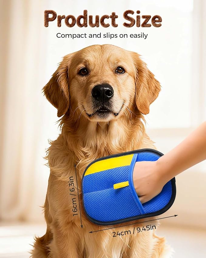 Pet Hair Removal Glove, Thickened Electrostatic Pet Hair Remover Glove for Cats & Dogs, Reusable Powerful Cat Grooming Gloves, Pet Hair Remover Tool for Clothing, Couch, Furniture, Car Seats (Blue)