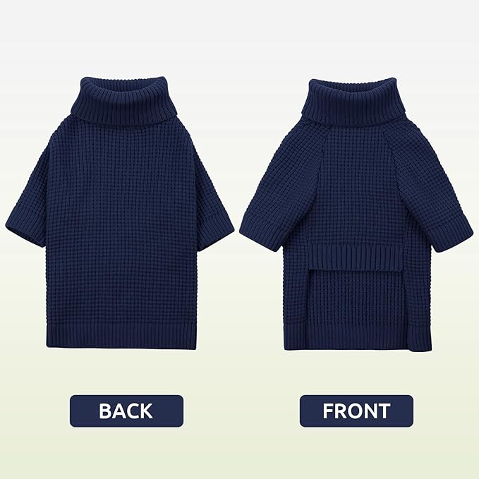 Queenmore Dog Sweaters for Small Dogs Male, Turtleneck Fall Puppy Sweater, Waffle Knit Sweater for Dogs, Cat Sweater Puppy Sweaters, Doggie Christmas Sweater, Navy Blue XS