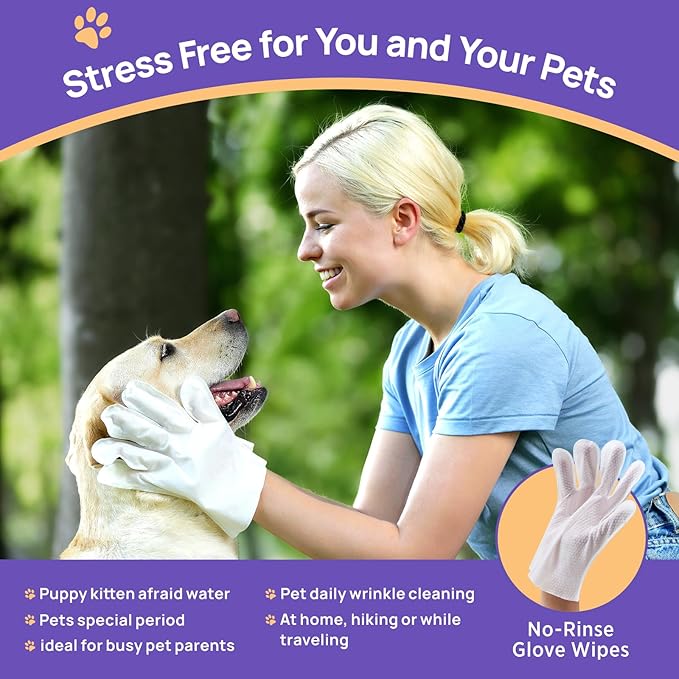 HICC PET Cleaning Deodorizing Glove Wipes for Dogs & Cats, Vet Recommended Hypoallergenic Hydrating & Nourish Fur Pet Grooming Glove Wipes, Pet Bathing Wipes for Horse Coat Care,6pcs Coconut Scent