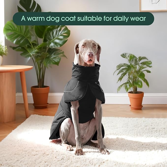 Kuoser Dog Winter Coat, Dog Jackets for Large Dogs, Winter Waterproof Big Doggie Coat, Reflective Dogs Cold Weather Coats, Windproof Turtleneck Pet Puffer Jacket Snowsuit Clothes with Harness Hole