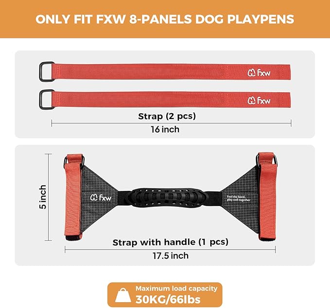 FXW Easy-Carry Straps, Fit 8-Panel of All Heights Dog Playpen, Designed for RV Trips, OrangeāPatent Pending