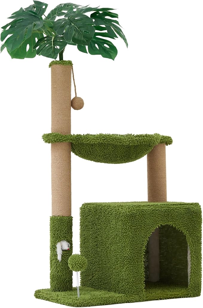 37" Cat Tree Tower for Indoor Cats Multi-Functional Comfy Cat Bed - with Sturdy Scratching Post, Cozy Hammock for Kittens and Small Cats,Cute Cat Tower with Fun Mouse Hole and Toy Ball
