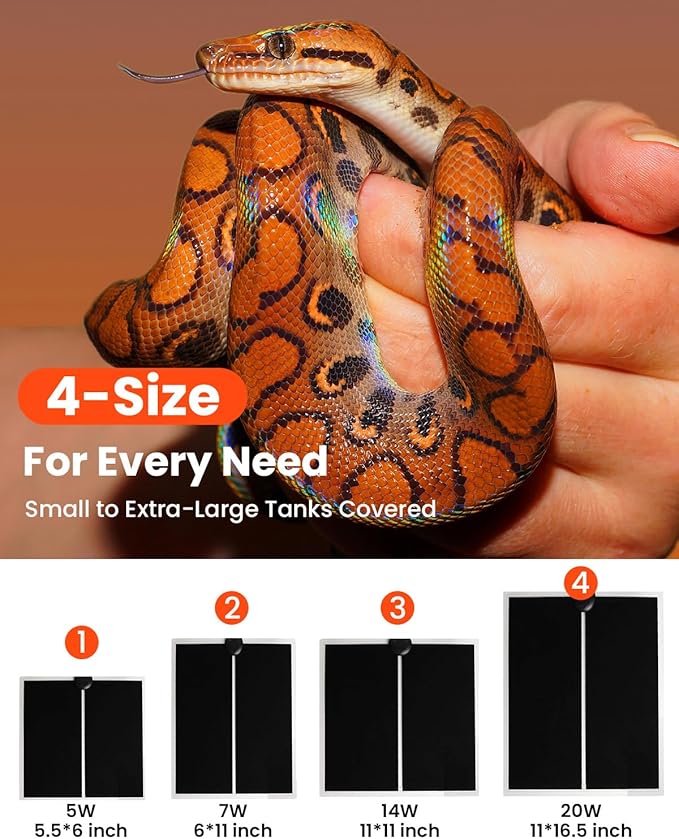 MQ Reptile Terrarium Heat Pad with LCD Digital Aquarium Thermometer, 11 x 11in Power Adjustment Under Tank Heater Mat for Pets, Small Animals, Seedling, 14W