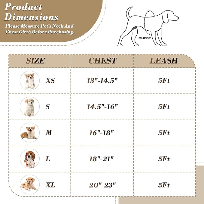 Athena Collection Step-in Dog Harness with 5 ft Leash, Large Dog Harness Leash Set Large No Pull Dog Vest Harness with Reflective Strips Adjustable Velcro, Easy Walk Dog Harness, Beige