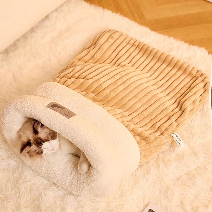 Cat Sleeping Bag - Cozy Pet Nest, Soft Fluffy Washable Bed Cave, Indoor Blanket (E)