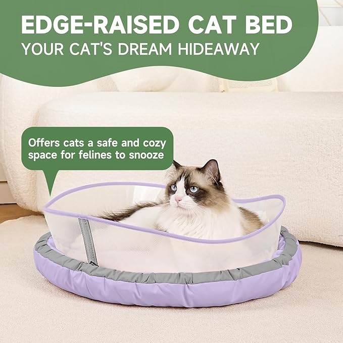 Cat Beds for Indoor Cats, Round Dog Bed for Small Dogs, Puppy, Kitten -Soft Plush Washable Cat Bed Calming with Protective Shield (Purple,18 Inches)