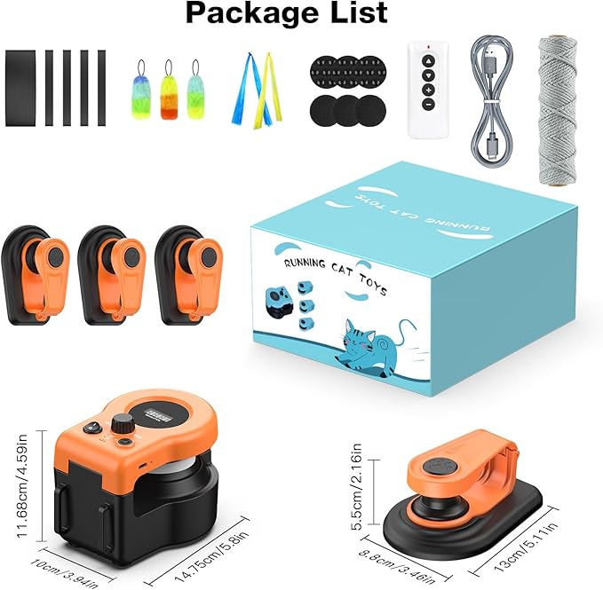 Pet Deluxe Interactive Cat Toys for Indoor Cats, Cat Treadmill Auto/Remote Control DIY Cat Mouse Hunting Toys, Keep Bored Kitten Dog Entertained to Chase, Feather Toy to Exercise Wheel-Orange