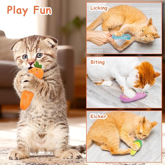 Catnip Cat Toys, Safe Teeth Cleaning Cat Nip Toys for Indoor Kitten Kitty,Interactive Plush Cat Chew Kicker Toys, 5 Pack, Vegetable Shape