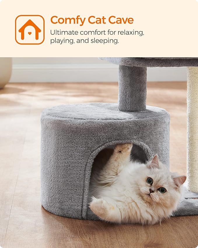 Feandrea Cat Tree Tower with Sisal Scratching Post, Cat Condo with Padded Perch, for Small Spaces, Kittens, Light Gray UPCT50W