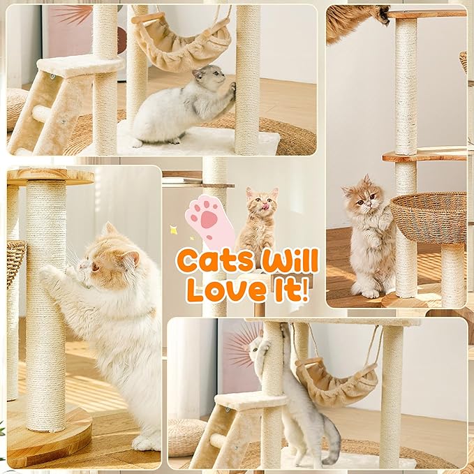 262FT/80M Cat Scratching Sisal Rope, 6mm Thick Natural Jute Rope for Scratch Posts, Cat Trees, DIY Projects, Sisal Rope for Cat Scratcher with 2 Cat Mouse Toys (White, 262ft)