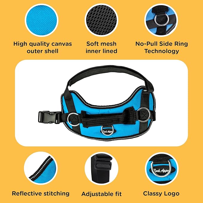 Bark Appeal Purple No-Pull Dog Harness for Medium to Large Sized Pets – Adjustable, Reflective Vest with 3 Leash Clips for Added Control, Easy Walks & Training – Large