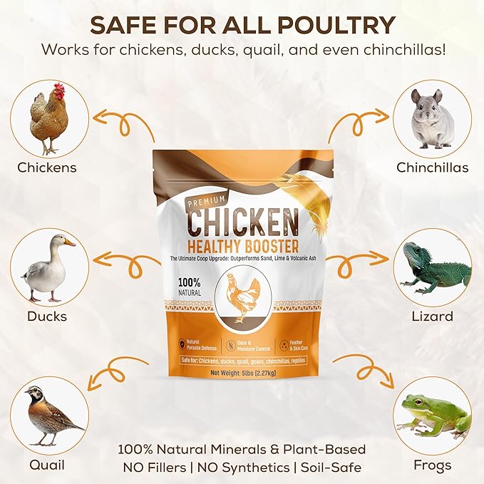 Chicken Dust Bath Sand Mix – Natural Poultry Dust for Feather & Skin Care | Diatomaceous Earth Blend | Coop Cleaner & Odor Control | Safe for Chickens, Ducks, Chinchillas-5 lbs