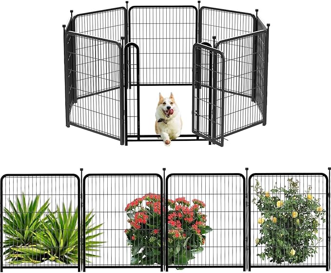 Dog Playpen 24 inch(H) 8 Panels Dog Fence Outdoor for Yard. Wide Door Low Threshold,Metal Dog Pen Heavy Duty Pet Puppy Exercise Pen for Rv Camping Garden Yard, Total 15.7 Ft(L)
