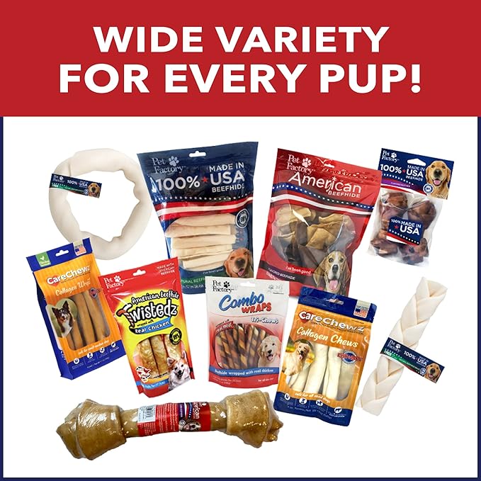 Pet Factory 100% Made in USA Beefhide 5" Chip Rolls Dog Chew Treats - Natural Flavor, 18 Count/1 Pack