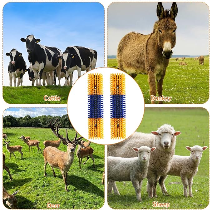 Livestock Scratch Brush With 8 Screws,Animal Back Scratching Brush for Cow,Cattle,Sheep, Horses,Pigs,Massage Grooming Tool (Yellow, 2pcs)