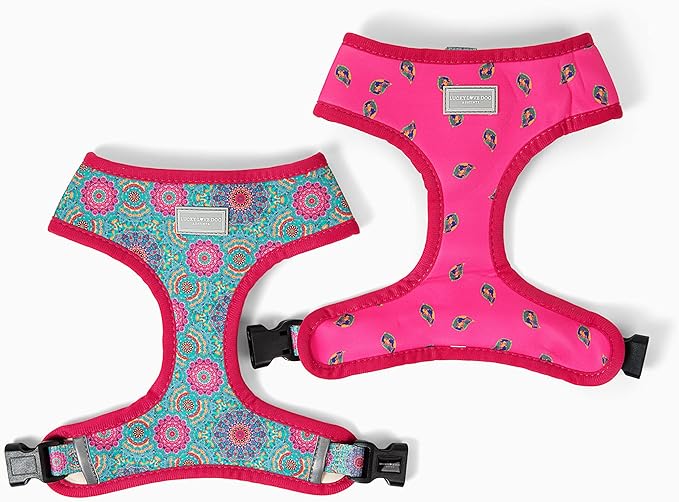 Lucky Love Dog, Boho Chic Reversible Dog Vest, Vivid Pink and Turquoise Dog Vest for Girl Boy Dogs, Stylish Dog Accessory - (Large, Clara Vest)