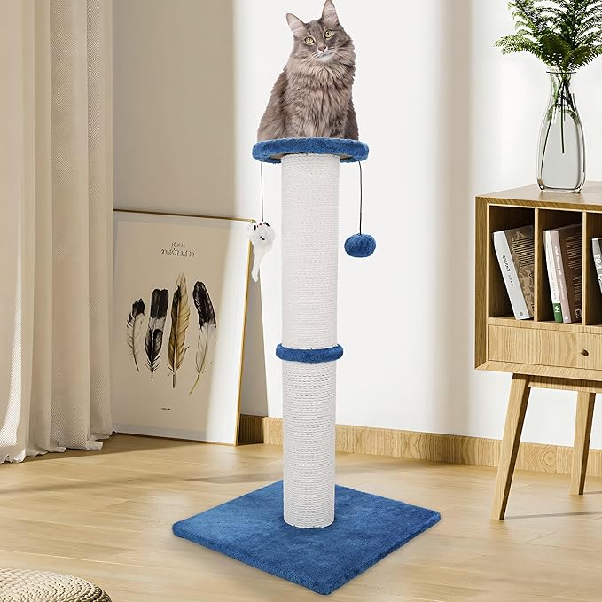 Cat Scratching Post 34 Inches Heavy Duty and Thicker Cat Scratching Post Sisal Rope with Hanging Ball and Mice Scratching Post for Indoor Cats and Adult(Bright Green)