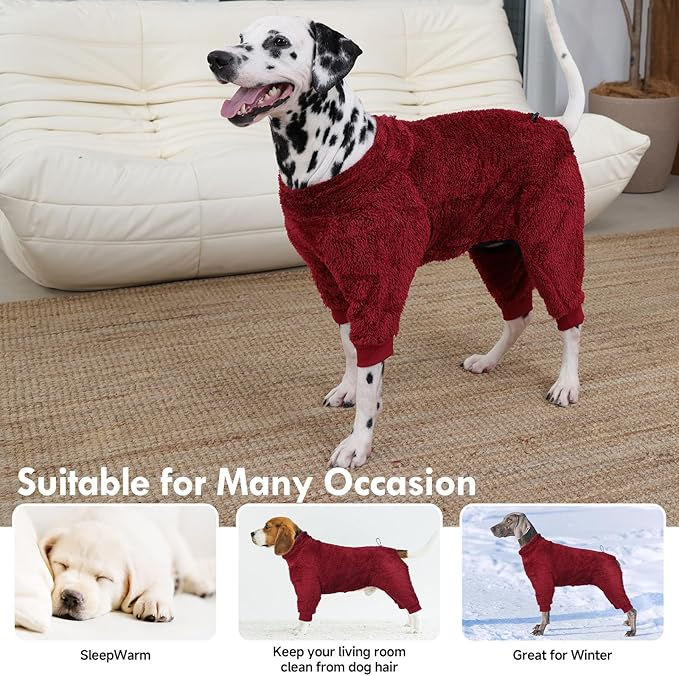Dog Winter Coat,4-Legged Onesie Jumpsuit Warm Fleece Dog Jacket, Soft Pullover Pajamas, Fullbody Pajamas Onesie for Small Medium Large Dogs Walking, Hiking, Travel