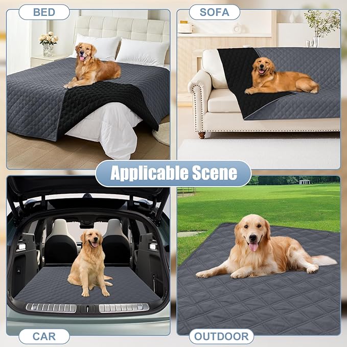 Smiry Waterproof Dog Bed Cover Pet Blanket, Soft Washable Dog Blanket for Furniture Bed Couch Sofa Reversible, Checkered (82"x120", Dark Grey/Black)