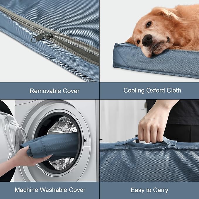 Outdoor Dog Bed for Medium Dogs, Waterproof Dog Crate Mat Orthopedic Egg Crate Foam Pet Bed with Washable Removable Oxford Cover, Blue
