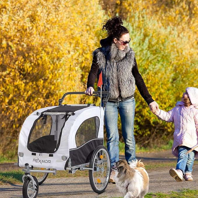 PEXMOR 2-in-1 Dog Bike Trailer,Pet Stroller Dog Trailer for Bicycle w/Universal Hitch,Pet Cart Bike Wagon Cargo Carrier for Dog Shock Absorber & Universal Wheel