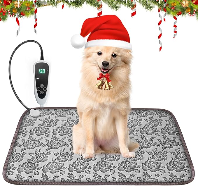 Dog Heating Pad for Dogs 28x18in Waterproof Pet Heating Pad Smart Thermostat Switch, Whelping Supplies Heated Dog Bed,Adding Wire Rope Wires Puppy Heating Pad Mat-Rose