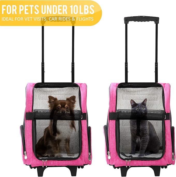 KOPEKS Deluxe Backpack Pet Travel Carrier with Double Wheels for Pets up to 10 Pounds - Black - Approved by Most Airlines