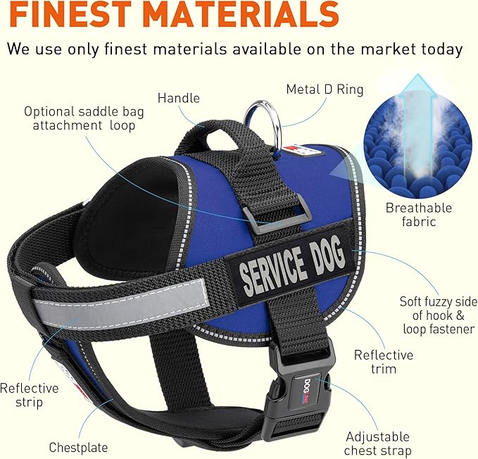 Dogline Unimax Service Dog Vest and Free Service Dog ID Badge with ADA Law, X-Large, Blue
