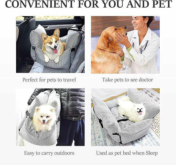 Johnear Dog Car Seat for Medium Dog under 55 lbs Pet Booster Seat Pet Travel Bed with 2 Pockets and Safety Leash, Detachable and Washable Carrier Handbag Bed Dog Back Seat Cushion Couch 30*20.5inches