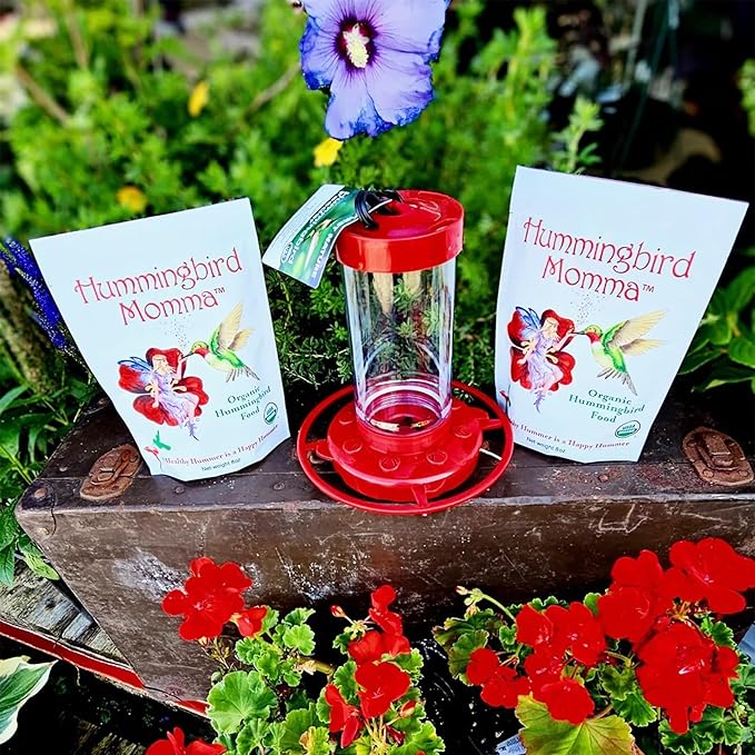 USDA Organic Hummingbird Nectar, Iron-Free, 4 x 8oz Concentrate Pouches, All-Natural, Dye-Free Nectar for Backyard Feeders, Hummingbird Food Mix for Outdoor Bird Lovers