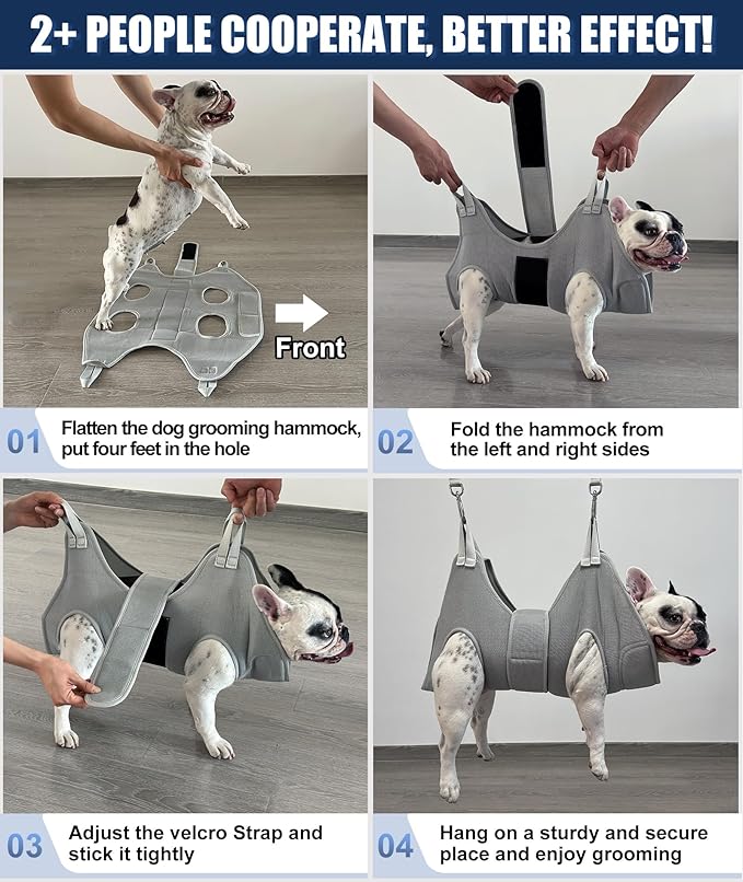 Dog Grooming Hammock Hanging Harness for Nail Trimming,X-Large Dog Grooming Sling with Thick Neck Support,Gray Dog Hanger Holder Restraint for Pet Grooming