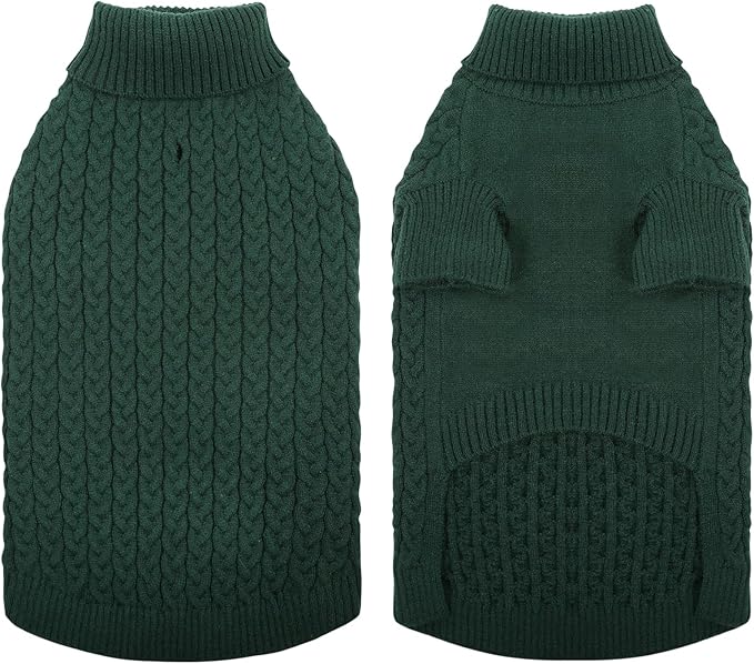 SAWMONG Dog Sweater, Dog Sweaters for Small Dogs Girls Boys, Pullover Turtleneck Knitted Doggy Sweatshirt, Cold Weather Pet Clothes(Green, X-Small