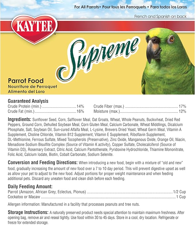 Kaytee Supreme Pet Parrot Food, 20 lb
