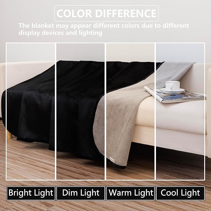 Waterproof Dog Blanket for Couch, Reversible Pet Throw Blankets Leak Proof Sofa Bed Protector for Furniture Machine Washable-68x82,Black+Lightgrey
