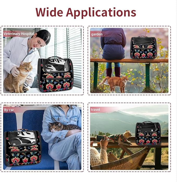 Dog Carrier Backpack for Small Pets - Cat & Dog Backpack for Hiking, Camping or Travel, Motifs African Boho Paisley Floral (20)