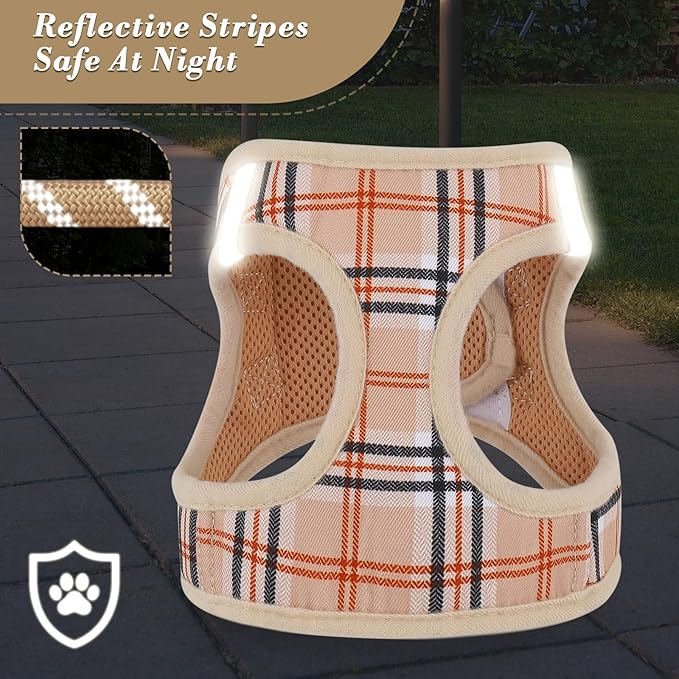 Athena Collection Step-in Dog Harness with 5 ft Leash, Small to Medium Dog Harness Leash Set Medium No Pull Dog Vest Harness with Reflective Strips Adjustable Velcro, Easy Walk Puppy Harness, Beige