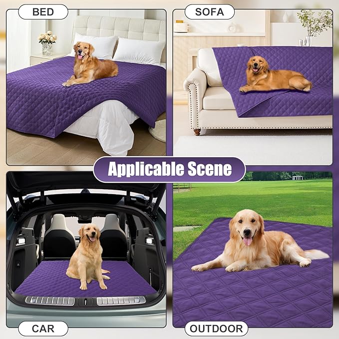 Smiry Waterproof Dog Bed Cover Pet Blanket, Soft Washable Dog Blanket for Furniture Bed Couch Sofa Reversible, Checkered (68"x82", Purple/Purple)