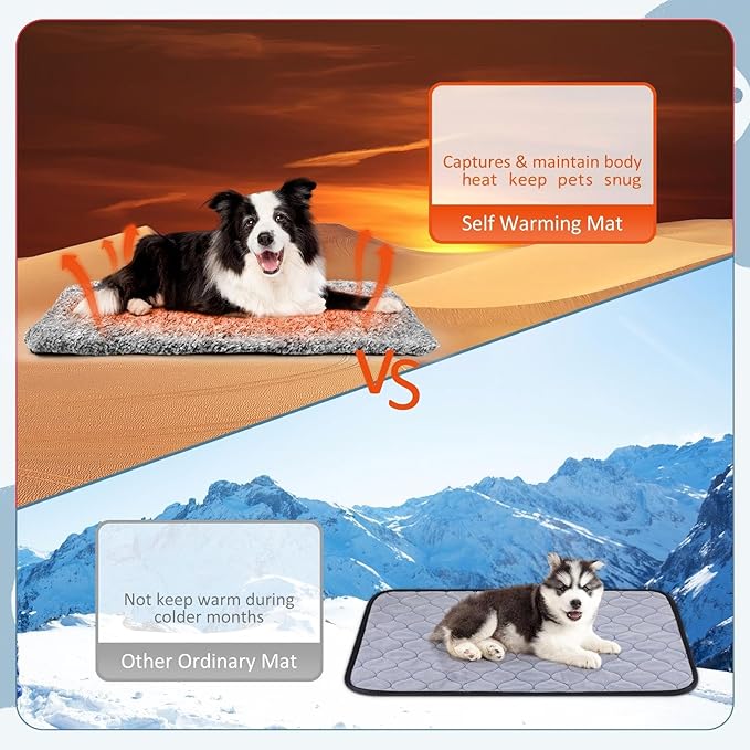 6 Pack Self Warming Cat Pads 19 x 28 Inch Self Heating Dog Cat Mats Extra Warm Thermal Pet Bed Washable Pet Crate Mat Blanket Removable Cover Non Slip for Indoor Outdoor (Grey Beige)