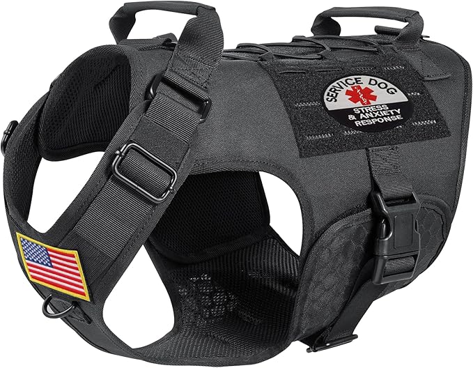 Service Dog Vest,Emotional Support Dog Vest Harness with Sturdy Handle Reflective Dog Harness Soft Padded Breathable Easy Control in Training Dog Vest for Large Dogs (Medium, Black)