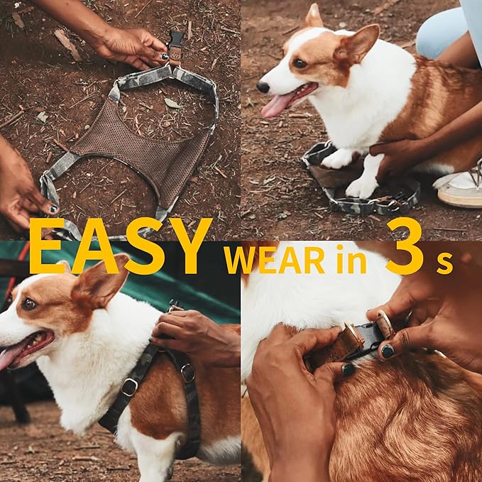 Puppytie Dog Harness With Multi-Functional Leash, No-Pull No-Choke Escape-Proof Dog Vest, Soft Breathable Step-In Pet Harness, Lightweight Comfortable For Medium Large Dogs,Denim Grey Blue-L (33-46lb)