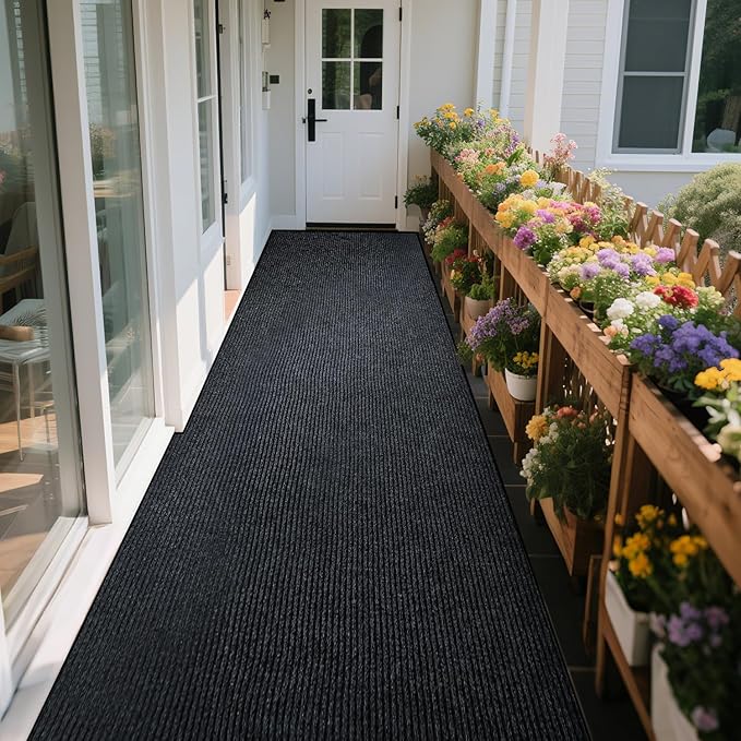 Extra Large Indoor/Outdoor Entrance Mat - 4 x 15 Feet, Rubber Border Door Mat Heavy Duty, Waterproof, Low-Profile, Easy to Clean, Rubber Entry Mat,Commercial Floor Mat, Charcoal Grey