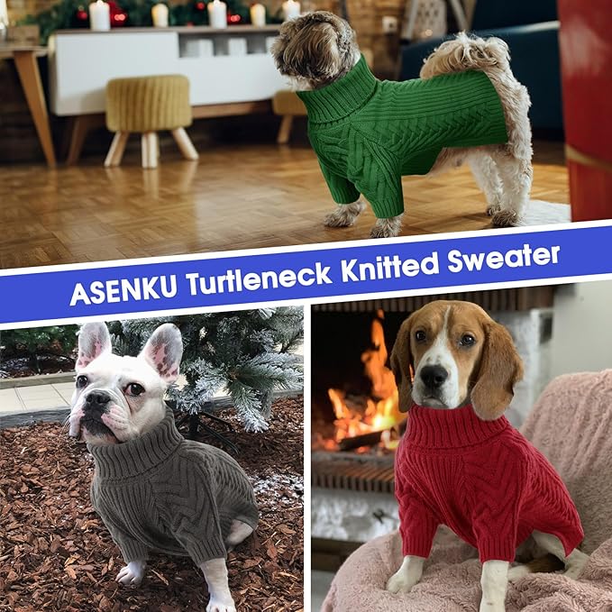 ASENKU XXL Dog Sweater, Turtleneck Pullover Winter Outfits for Extra Large Dogs - Pet Sweatshirt for Pitbull, Labrador Retriever (Dark Green, 2XL)